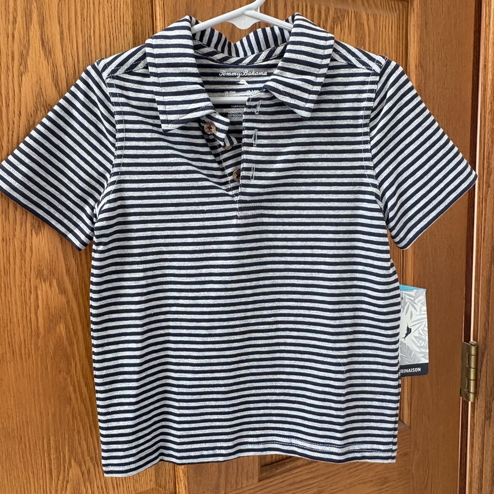 Tommy Bahama Kids Blue and White Striped Polo